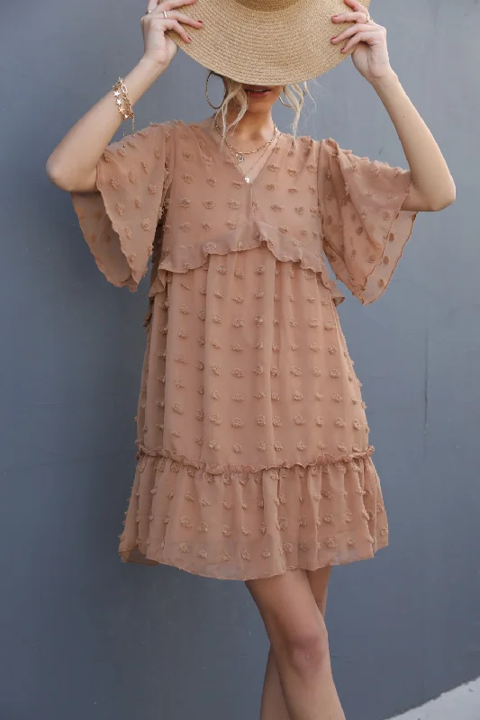 Swiss Dot V-Neck Flutter Sleeve Mini Dress Elegant Tulle Mini Dress