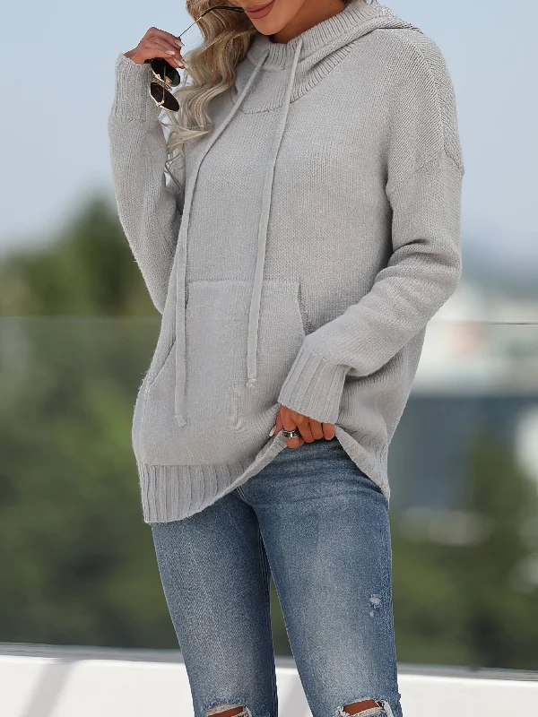 Casual Knit Hooded Sweater with Pockets Casual Formal Business