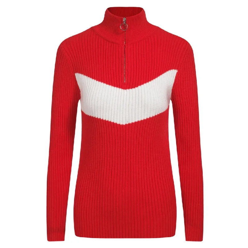 Women's red vintage turtleneck sweater top Houndstooth Herringbone Solid