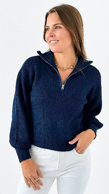 Zip-Up Mock Neck Sweater Print Jacquard Patchwork