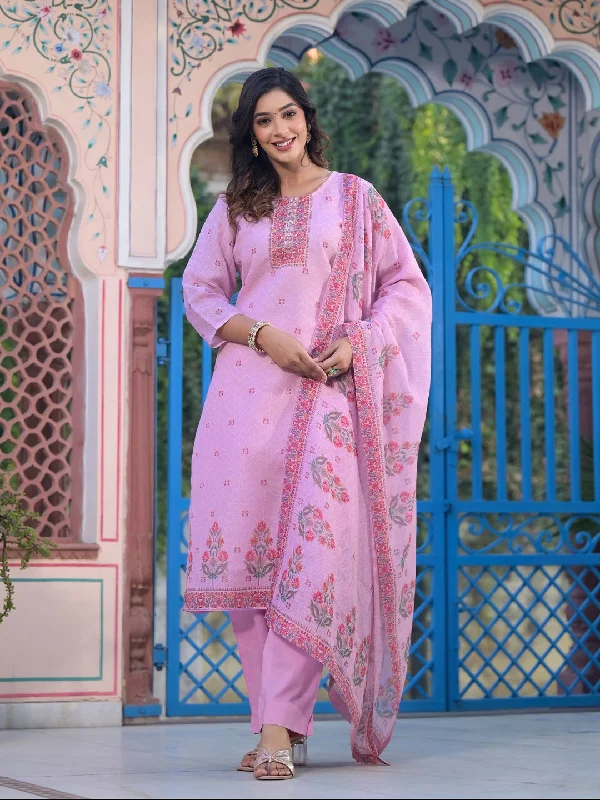 Pink Attractive Readymade Pant Suit With Designer Printed Slim Fit Casual Pants