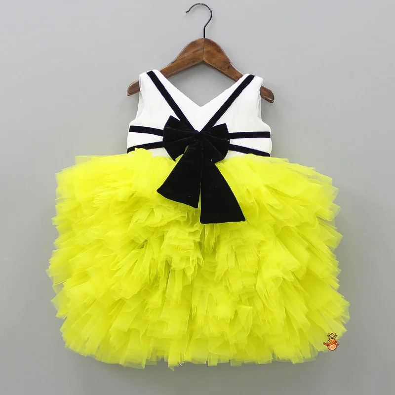 Pin Tuck Detailed Ruffle Frilly White And Lime Green Party Dress Tunics Canvas sturdy