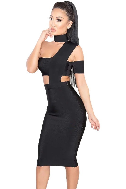 Sexy Choker Neck Cut out Bandage Party Dress Tunics Velvet soft
