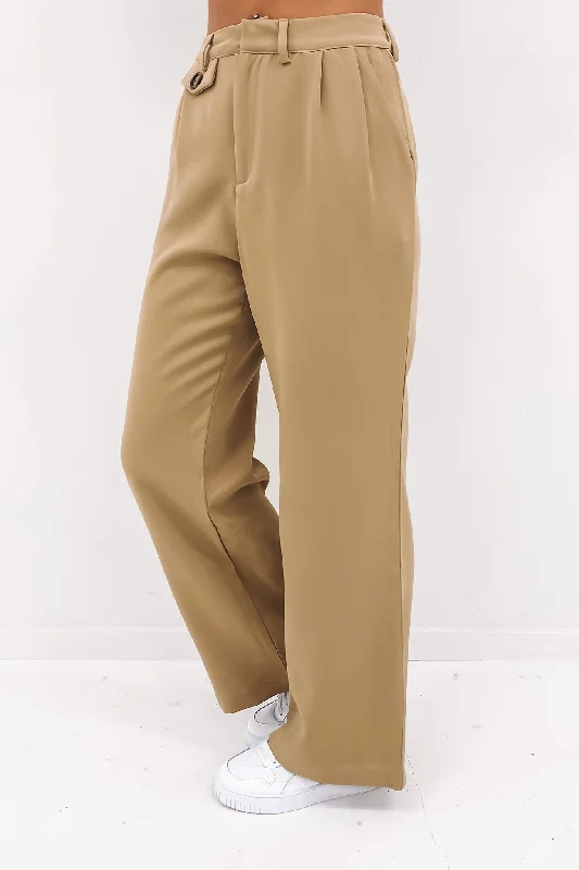 Mayra Pant Camel Trendy High-Waist Trousers