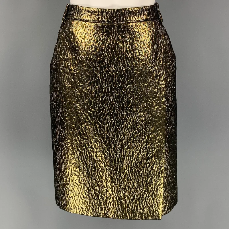 SALVATORE FERRAGAMO Size 6 Gold & Black Polyester Blend Textured Skirt lace skirt romantic SALVATORE FERRAGAMO Size 6 Gold & Black Polyester Blend Textured Skirt lace skirt romantic