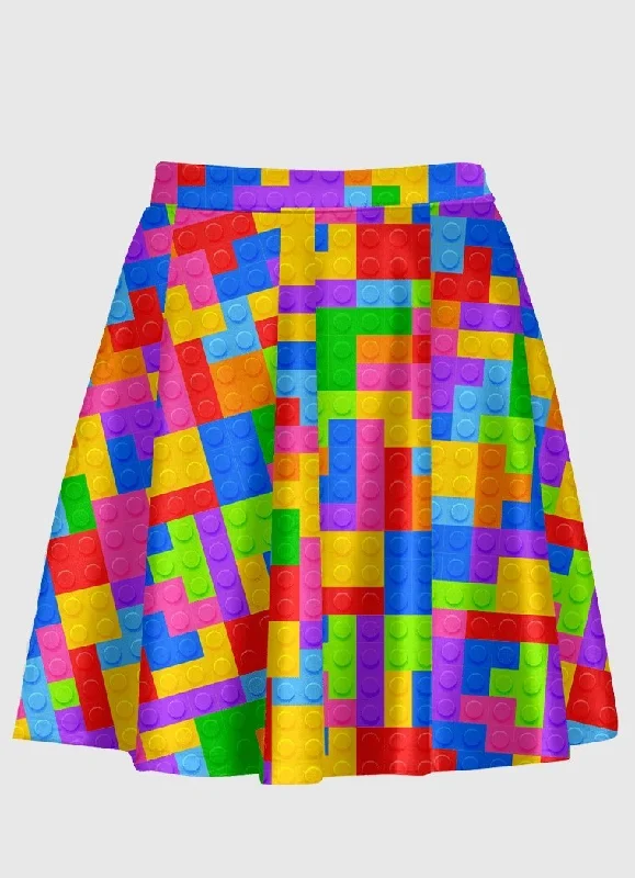 Toy Building Block Flare Skirt silk skirt lustrous
