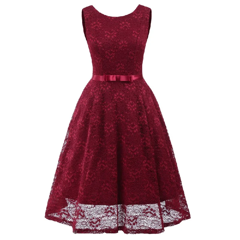 Lace Sleeveless Backless Robe Pin Up Swing Short Formal Evening Party Dress Tunics Fall fleece