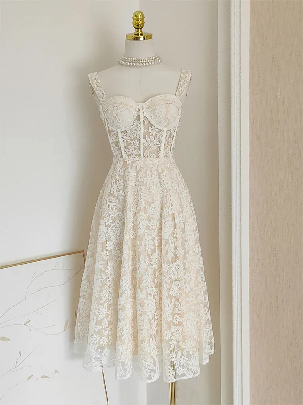 White Flower Lace Corset Mini Swing Party Dress Tunics Leisure comfortable