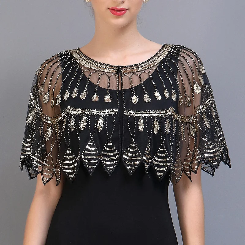 1920s Flapper Shawl Wraps Beaded Sequin Art Deco Evening Cape Bolero Cover Up Gatsby Party Dress Shawl Costume Accessory sweetheart Neckline Romantic 1920s Flapper Shawl Wraps Beaded Sequin Art Deco Evening Cape Bolero Cover Up Gatsby Party Dress Shawl Costume Accessory sweetheart Neckline Romantic