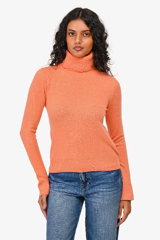 Holt Renfrew Orange Cashmere Turtleneck Sweater Size S Bright Pastel Dark