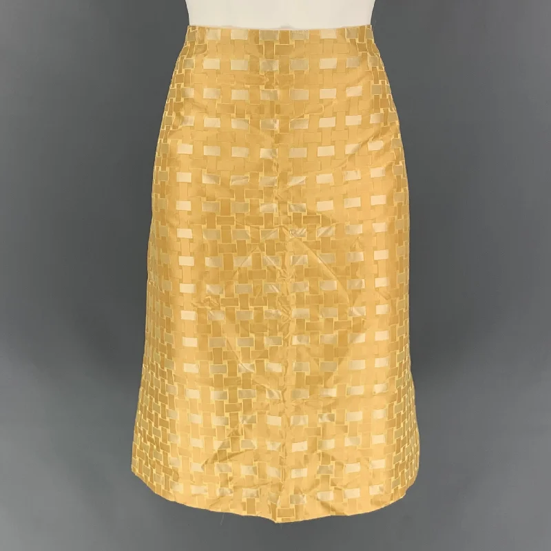 BURBERRY PRORSUM Spring 2006 Size 8 Gold Geomtric Silk Knee-Length Skirt leather skirt modern BURBERRY PRORSUM Spring 2006 Size 8 Gold Geomtric Silk Knee-Length Skirt leather skirt modern