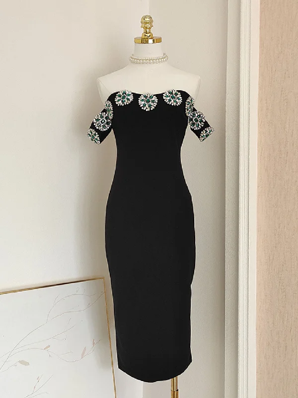 Black Bandeau Off The Shoulder Party Dress Tunics Yoga stretchy