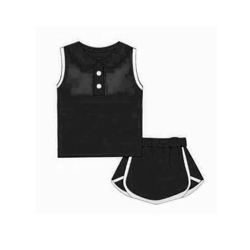 preorder GSD2165 Solid Color Black Cotton Sleeveless Top Skirts Shorts set Girls boutique outfit 202502 denim skirt durable