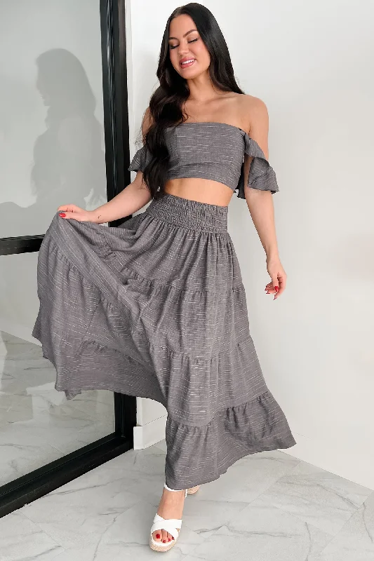Laugh Till It Hurts Two Piece Ruffle Skirt Set (Charcoal) chiffon skirt lightweight