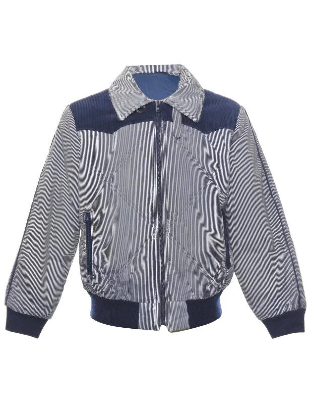 Striped Pattern Jacket - L Stand-Up Collar Roll-Neck Collar Turtle Neck