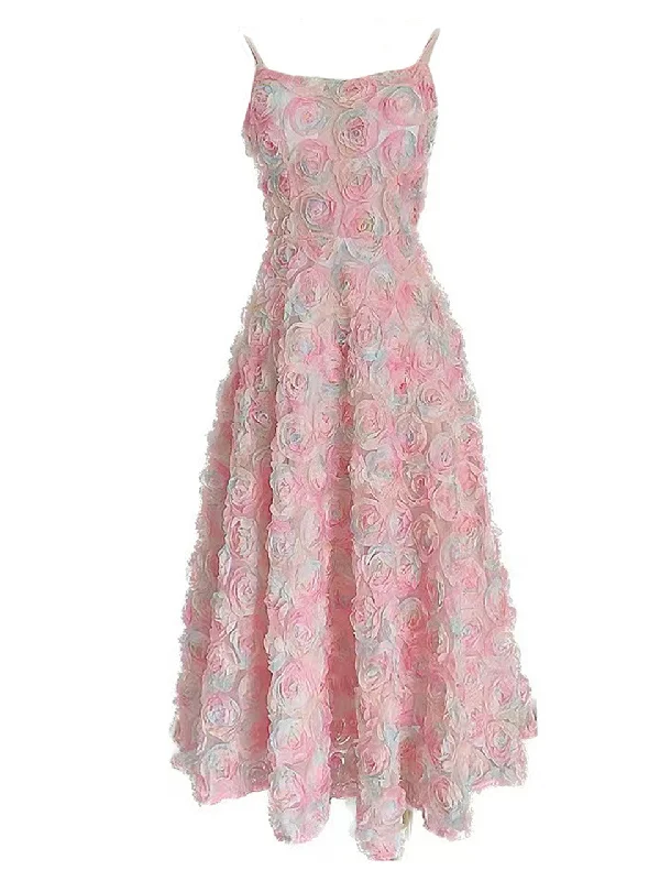 Rose Luxury Spaghetti Strap High Waist Swing Party Dress Tunics Chinos classic