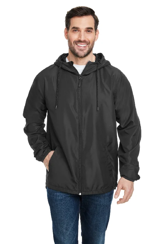 Burnside Mens Water Resistant Full Zip Hooded Windbreaker Jacket - Steel Grey Zip Front Button Front Snap Front Burnside Mens Water Resistant Full Zip Hooded Windbreaker Jacket - Steel Grey Zip Front Button Front Snap Front