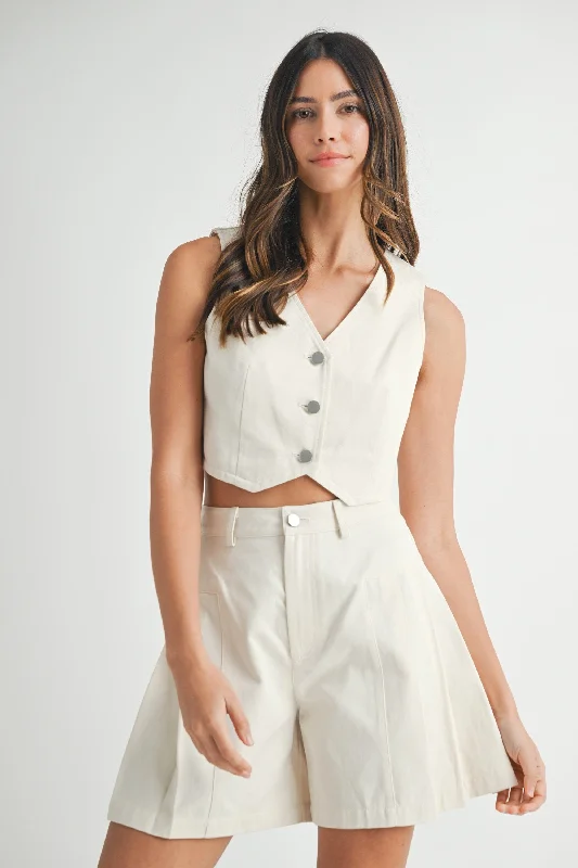 Button Down Vest Blazer & Bermuda Pants Set Lightweight Jogger Pants