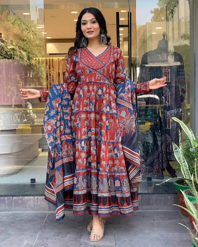 Red Attractive Looking Readymade Pant Suit With Designer Printed Embroidery Work Comfortable Wide-Leg Pants Red Attractive Looking Readymade Pant Suit With Designer Printed Embroidery Work Comfortable Wide-Leg Pants