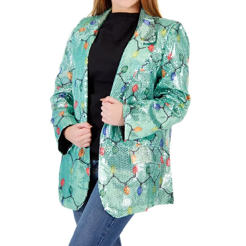 Women's Sequin X-Mas Lights Ugly Christmas Blazer Jacket V-Neck Jacket Boat Neck Jacket Square Neck Jacket Women's Sequin X-Mas Lights Ugly Christmas Blazer Jacket V-Neck Jacket Boat Neck Jacket Square Neck Jacket