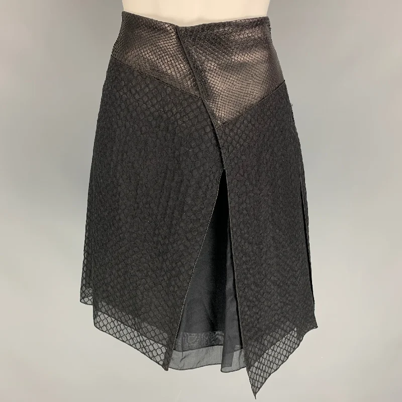 REED KRAKOFF Size 2 Black Textured Silk / Cotton Snake Skin Knee-Length Skirt denim skirt classic REED KRAKOFF Size 2 Black Textured Silk / Cotton Snake Skin Knee-Length Skirt denim skirt classic