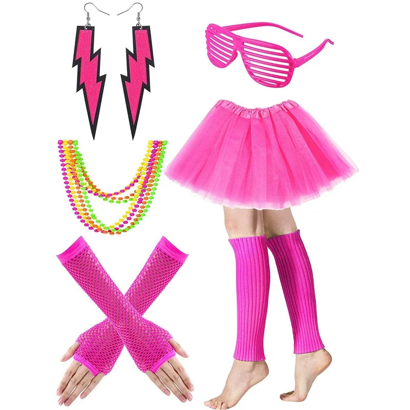 6 pcs/set 80s Adult Tutu Skirt Leg Warmers Fishnet Gloves Earrings Necklace Shutter Glass Party Dress Up Tunics Long Elegant 6 pcs/set 80s Adult Tutu Skirt Leg Warmers Fishnet Gloves Earrings Necklace Shutter Glass Party Dress Up Tunics Long Elegant