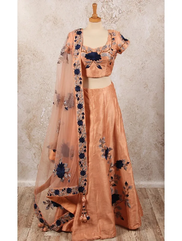 C8/1008 Dupion floral embd top/skirt linen skirt relaxed
