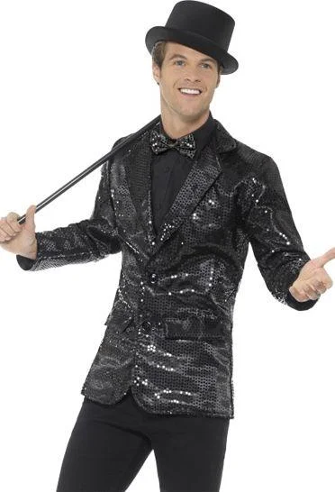 Men's Black Sequin Jacket Fleece Jacket Down Jacket Parka