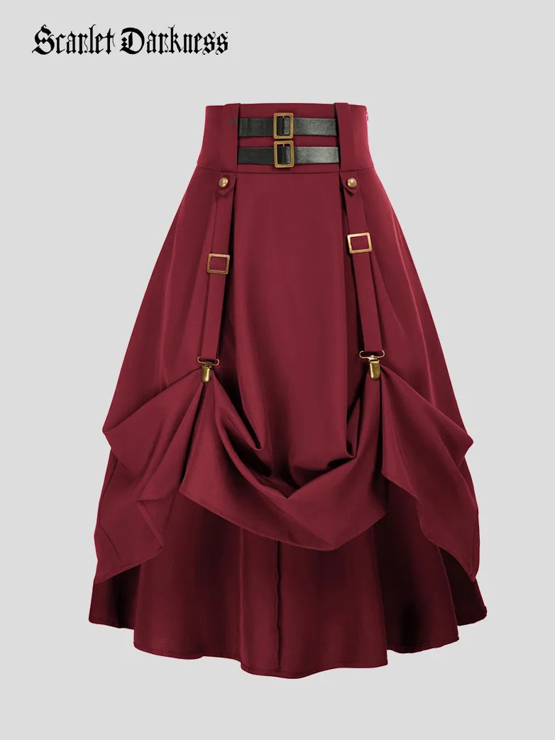 Steampunk Skirt Length Adjustable Skirt With Pocket wool skirt breathable