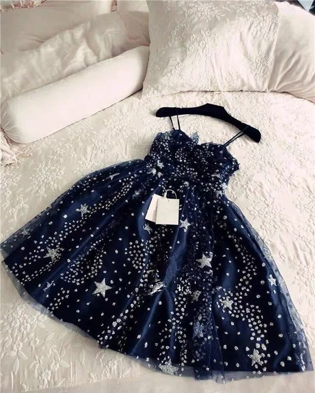 Glitter Stars Sequins Beaded Short Navy Blue Homecoming Party Dresses Peplum Ruffle Cocktail