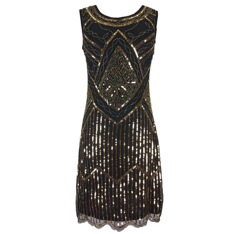 1920s Great Gatsby Flapper Vintage O-Neck Sleeveless Scalloped Hem Party Dress Embellished Beaded Sequin Dress Tunics Top Casual 1920s Great Gatsby Flapper Vintage O-Neck Sleeveless Scalloped Hem Party Dress Embellished Beaded Sequin Dress Tunics Top Casual