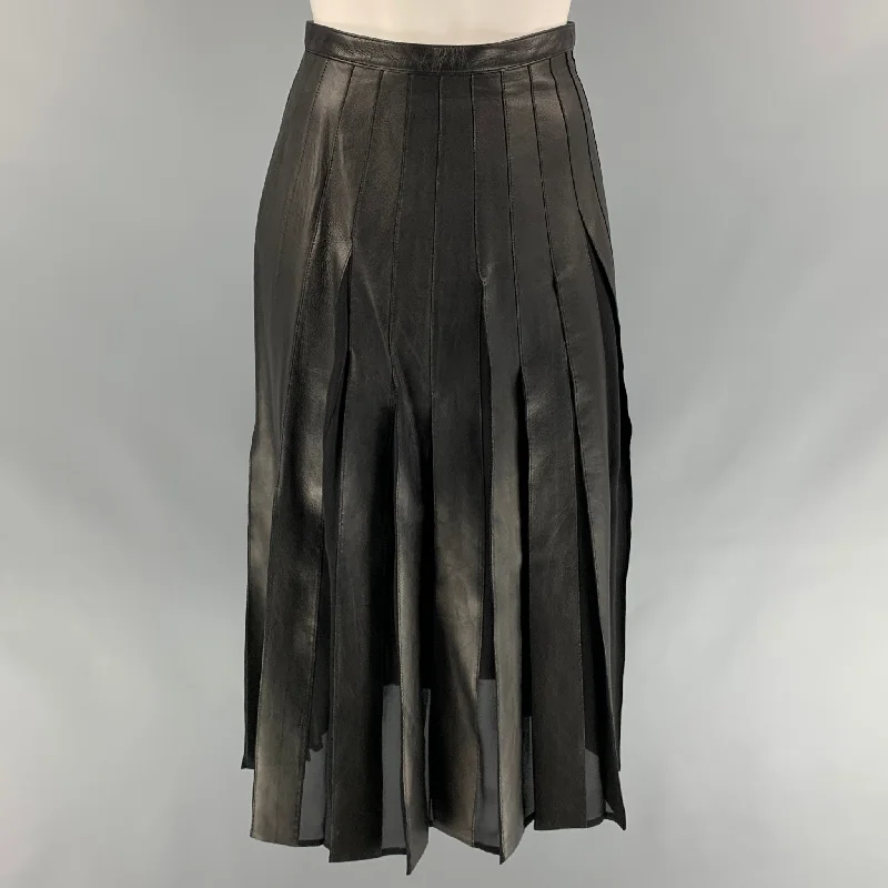 BURBERRY LONDON Size 2 Black Silk Mixed Fabrics Pleated Mid-Calf Skirt denim skirt trendy BURBERRY LONDON Size 2 Black Silk Mixed Fabrics Pleated Mid-Calf Skirt denim skirt trendy