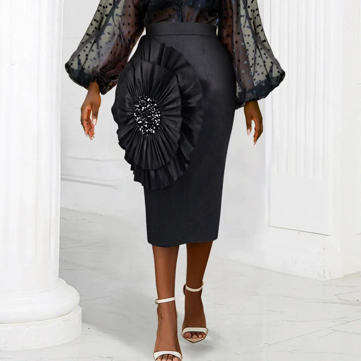 Sophisticated Floral Midi Skirt Plus Size Elegance Charm lightweight skirt design