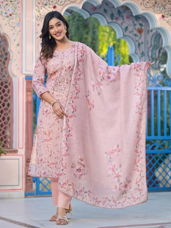 Peach Designer Pant Suit With Printed Embroidery Work Cozy Full-Length Pants
