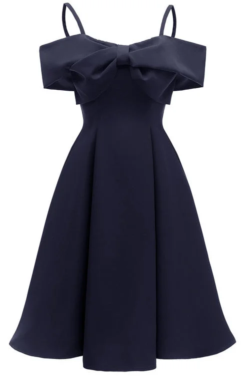 Chic Dark Navy Off-the-shoulder A-line Cocktail Party Dress Tunics Stylish modern