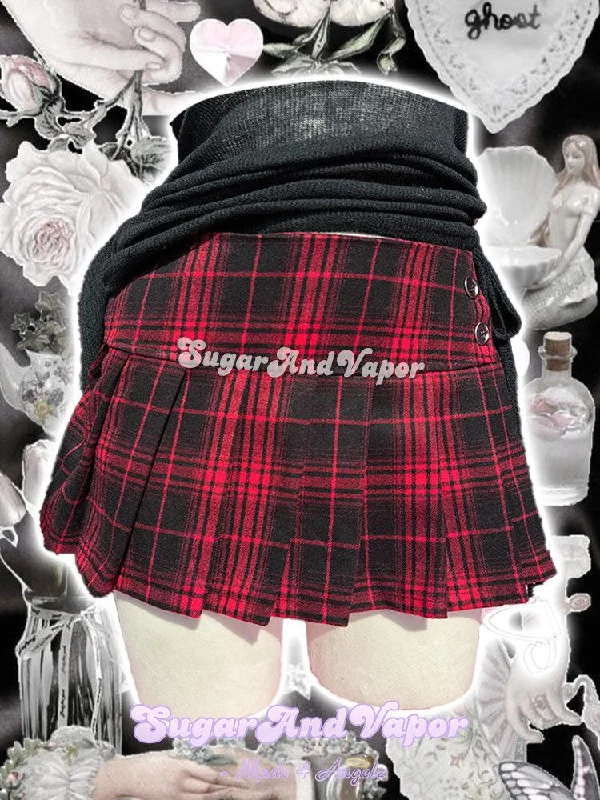 Nora Punk Red Plaid Pleated Mini Skirt silk skirt smooth