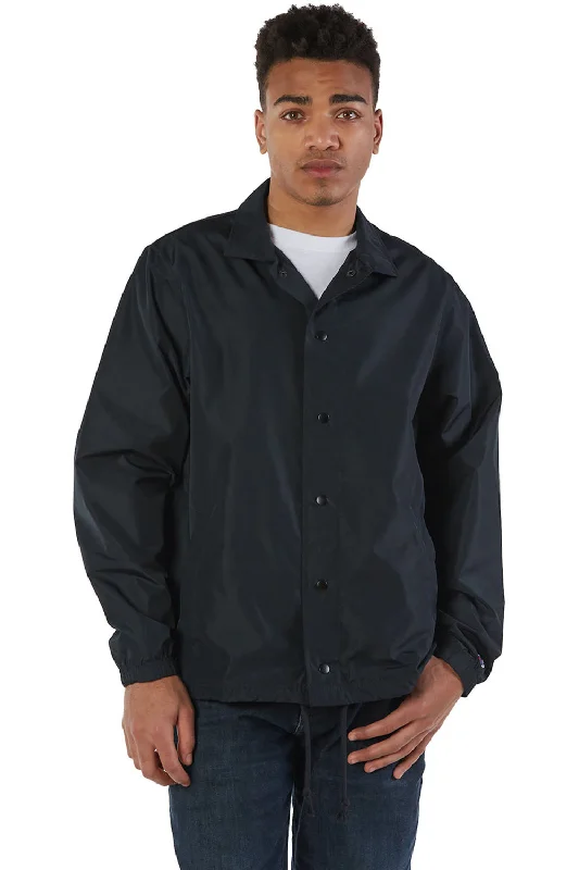 Champion Mens Wind & Water Resistant Snap Down Coach's Jacket - Black Notch Collar Jacket Peter Pan Collar Jacket Cowl Neck Jacket Champion Mens Wind & Water Resistant Snap Down Coach's Jacket - Black Notch Collar Jacket Peter Pan Collar Jacket Cowl Neck Jacket