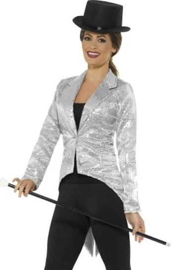 Ladies Silver Sequin Tailcoat Jacket Chenille Fabric Brocade Fabric Lace Fabric