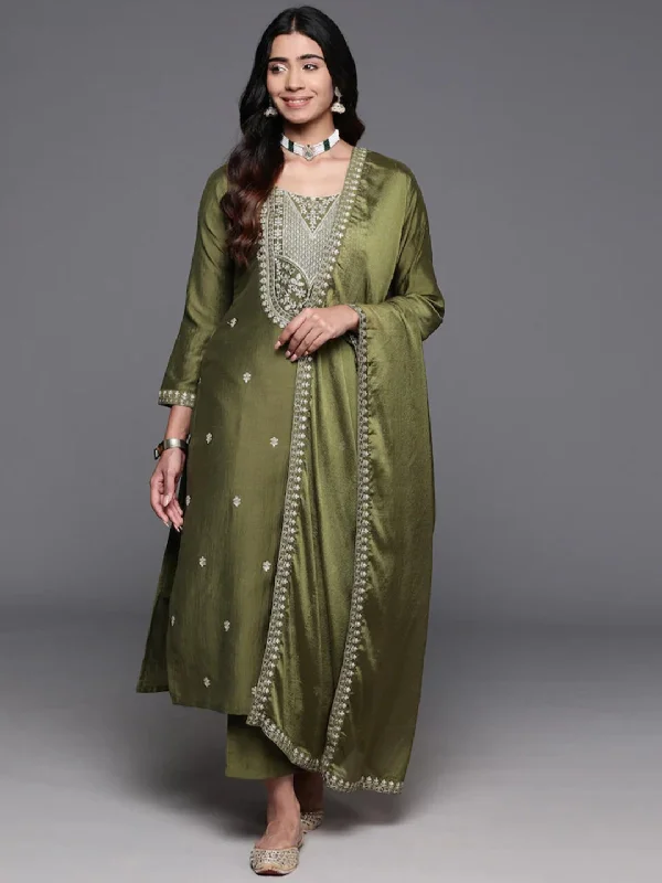 Green Attractive Looking Readymade Pant Suit With Embroidery Printed Work Formal Dress Pants