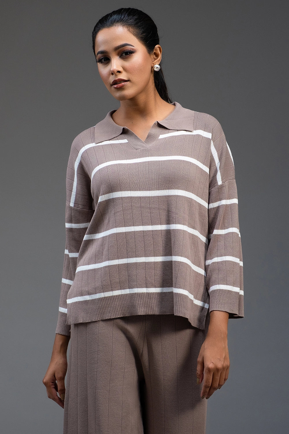 Women's Sweater Set Ribbed Striped Patterned